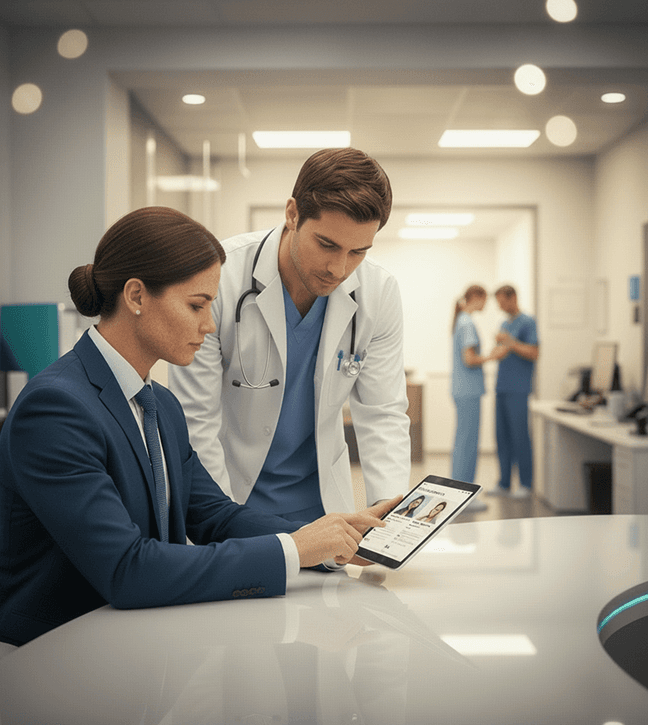 Healthcare team reviewing AI-matched physician candidates
